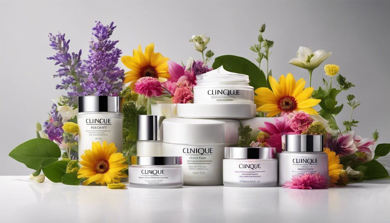 Floraal omgeven Clinique dag- en nachtcrèmes belichten natuurlijke ingrediënten.