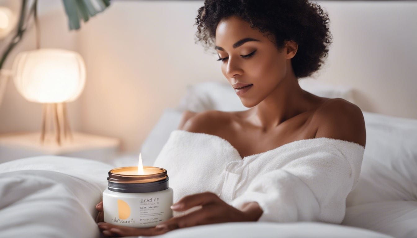 Een vrouw brengt zachtjes dag- en nachtcrème aan op haar droge huid.