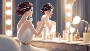 Een vrouw brengt Dior dag- en nachtcrème aan voor een elegante spiegel.