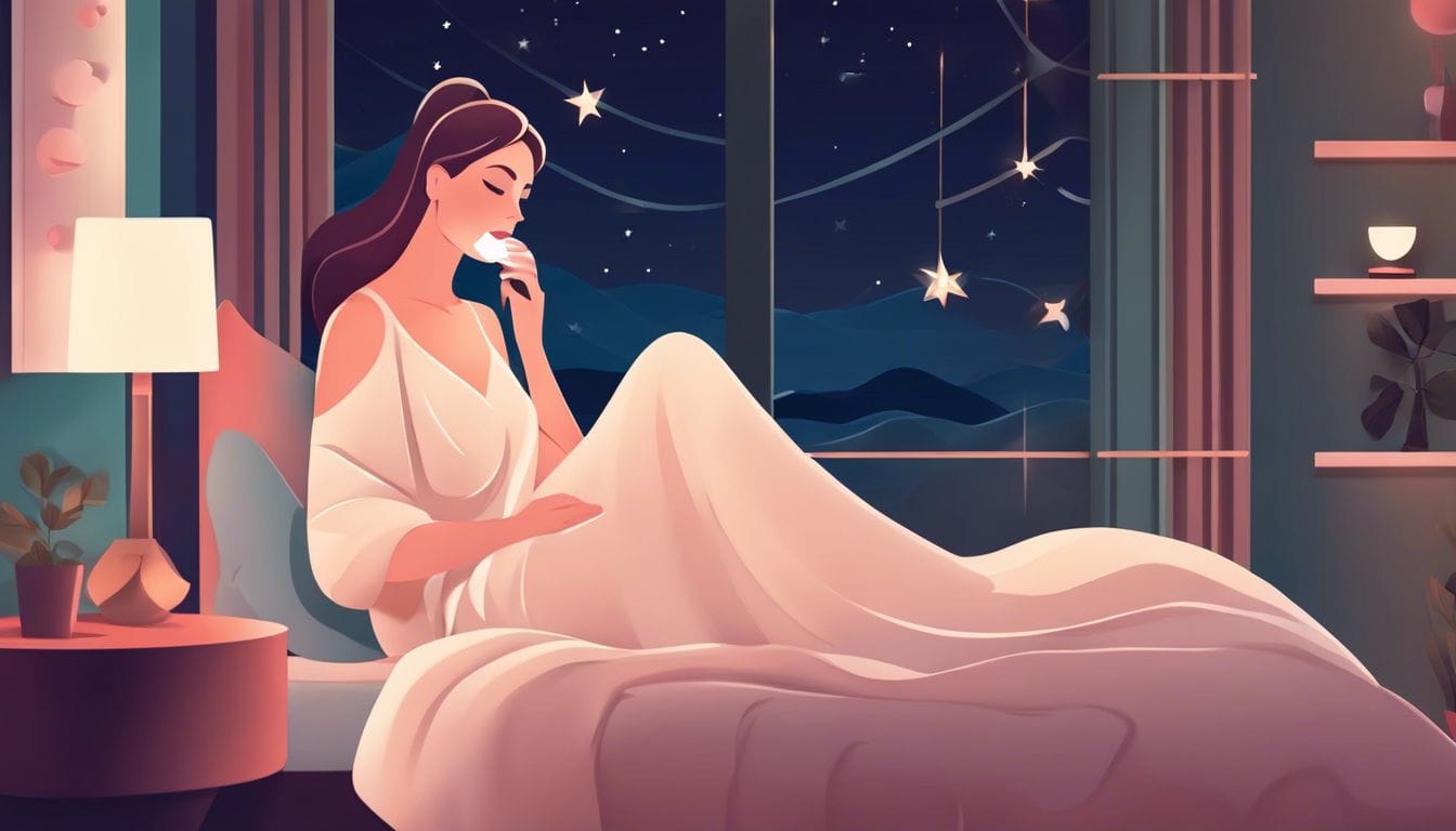 Een vrouw brengt Kruidvat Q10 Nachtcrème aan in haar slaapkamer.