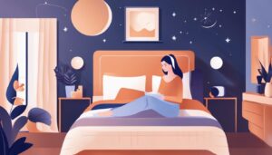 Een vrouw brengt Nivea Night Cream Q10 aan voor het slapengaan in een gezellige slaapkamer.