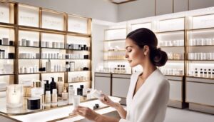 Een vrouw brengt Sothys dag- en nachtcrème aan in een luxe schoonheidssalon.