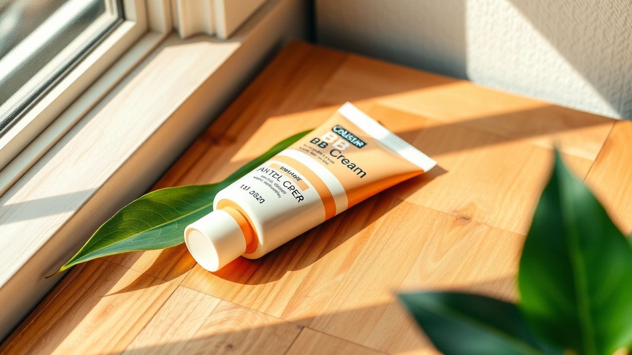 Een kleurrijke tube Collistar BB Cream op een natuurlijke houten tafel.